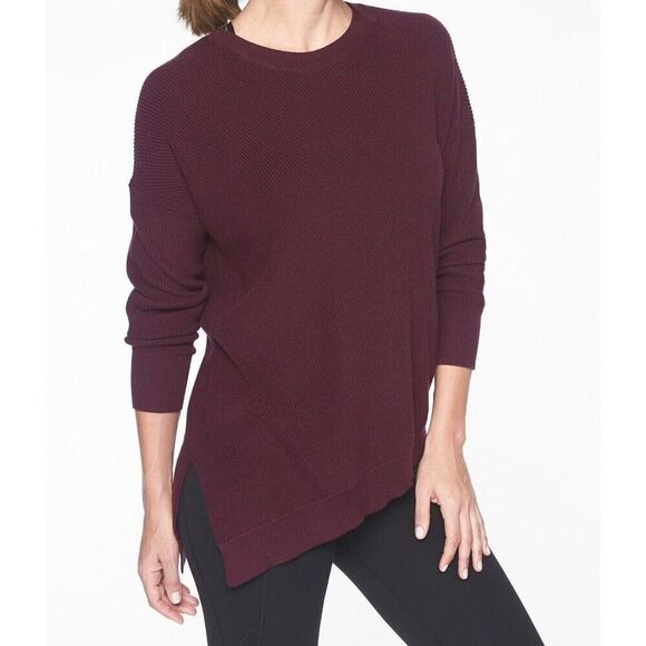 Athleta Pima Cotton Blend Crewneck Knit Asymmetrical Hem Sweater Size Medium - Picture 1 of 8